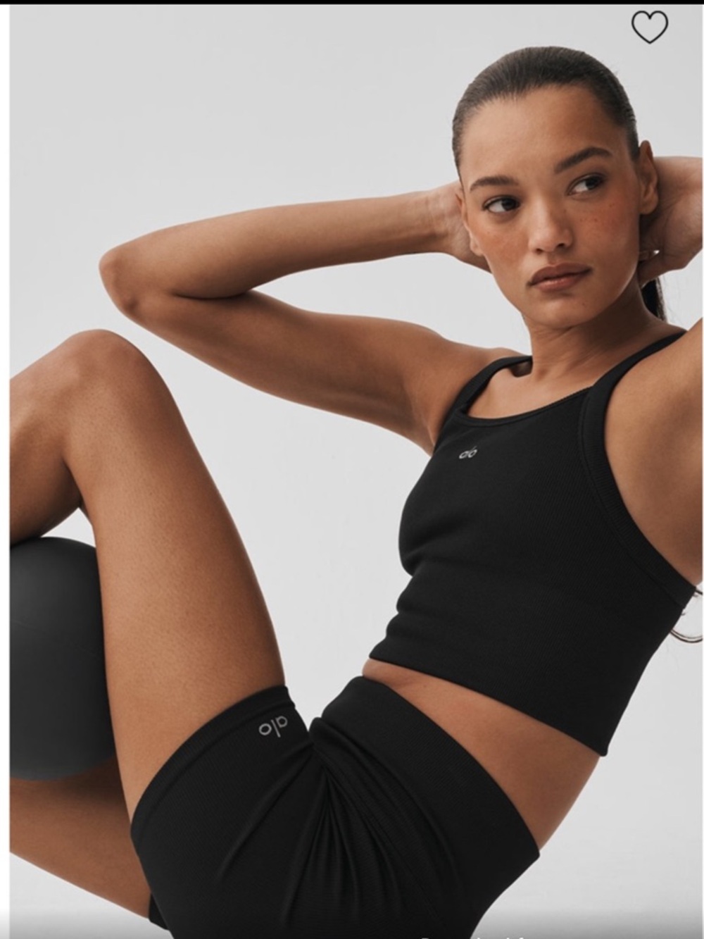 ALO Yoga Black Ribbed High-Rise Bike Shorts and Shirt Set